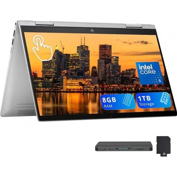 HP - Envy x360 2-in-1 14" Touch Laptop,Intel 5 120U,8GB RAM,512GB SSD+512GB Docking Station Set,Fingerprint,Win 11 - Silver