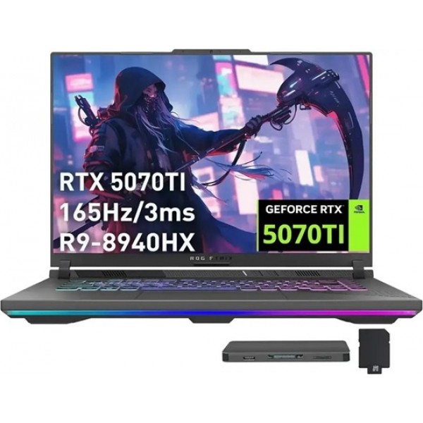 ASUS - ROG Strix G16 Gaming Laptop,GeForce RTX 5070 Ti 12GB GDDR7,Ryzen 9 8940HX,16GB DDR5,1TB SSD+1TB Dock Station,Win 11 - Gray