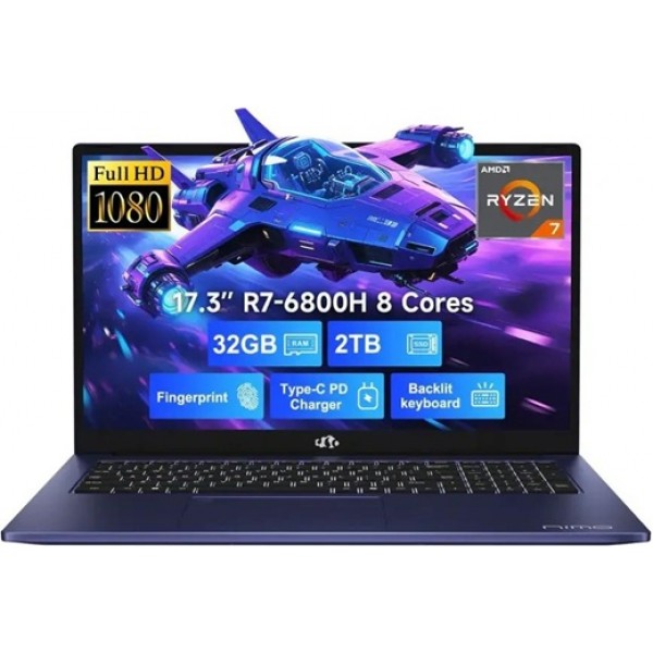 NIMO - 17.3" IPS FHD-Gaming-Laptop, 8 Cores AMD Ryzen 7 6800H 32GB DDR5 RAM 2TB SSD 4.7GHz Fingerprint 100W - Blue